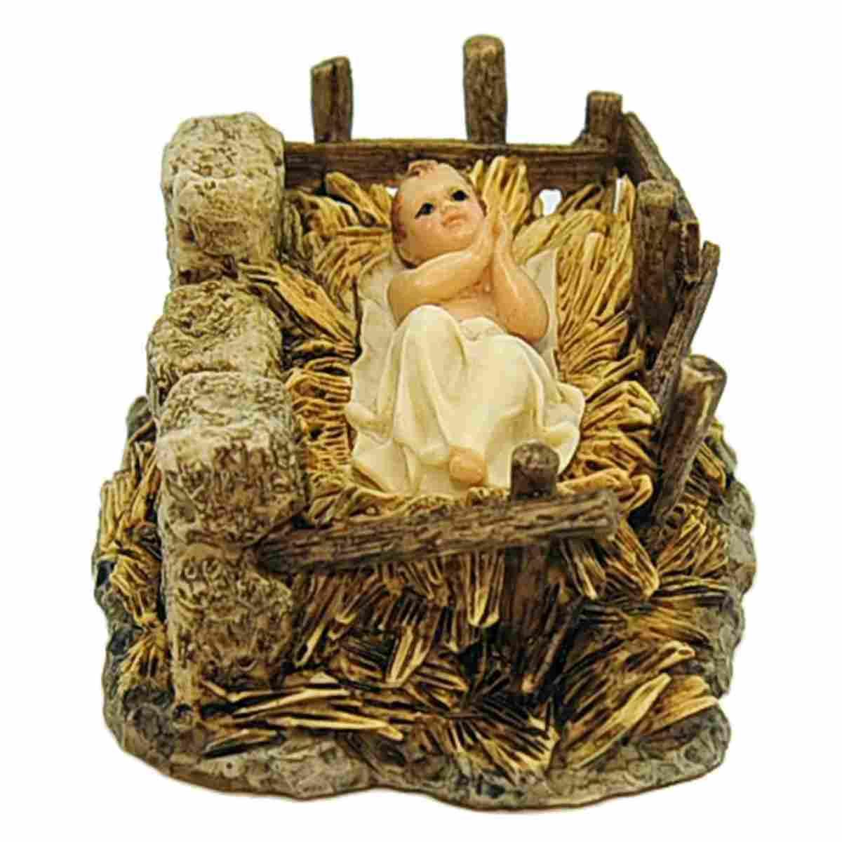 Statua cm.15 Ges Bambino con Lenzuolo e Culla |Moranduzzo