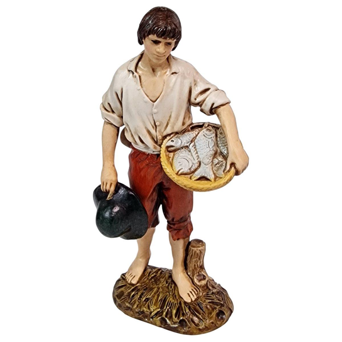 Statua cm.12 Pescatore con Cesta di Pesce | Moranduzzo