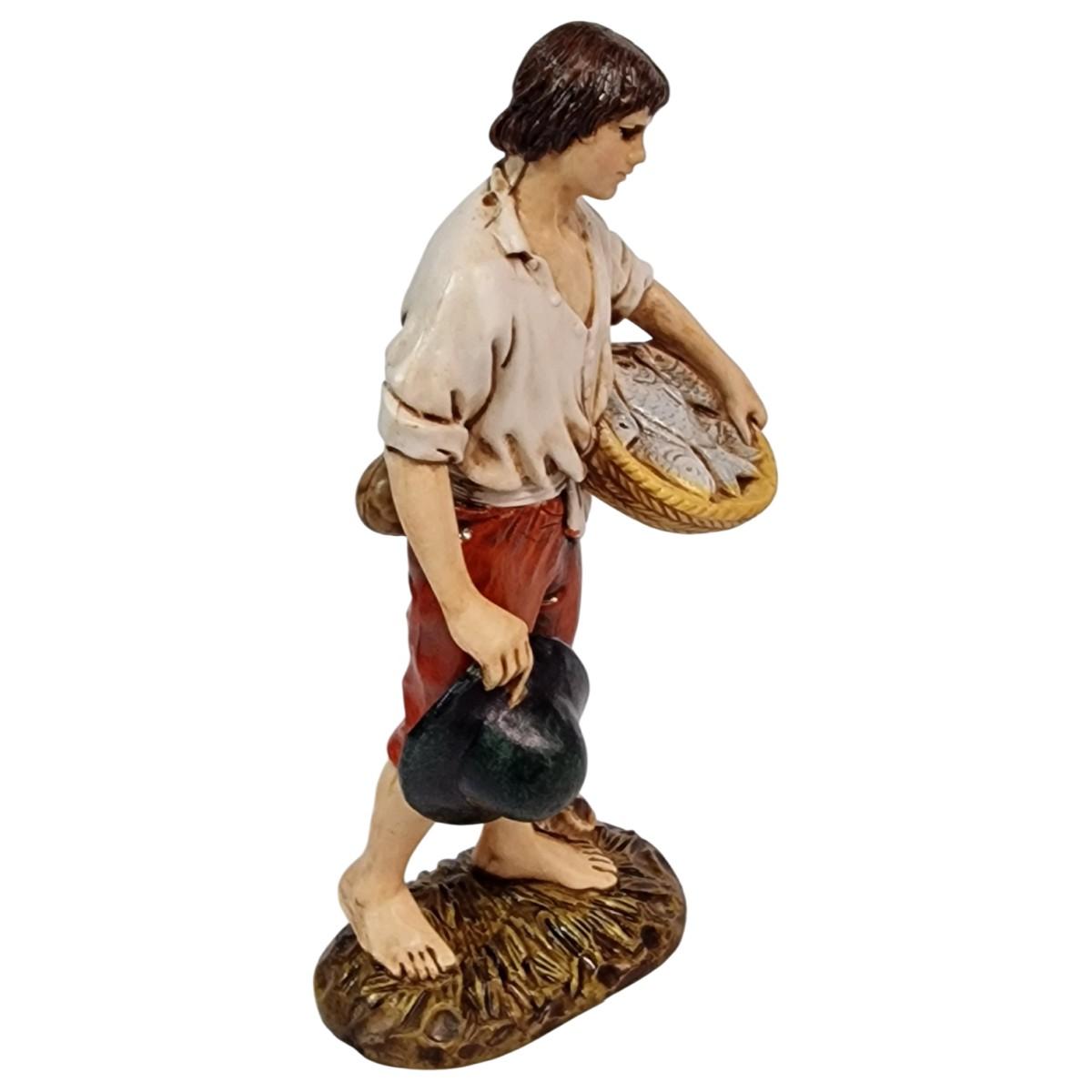 Statua cm.12 Pescatore con Cesta di Pesce | Moranduzzo