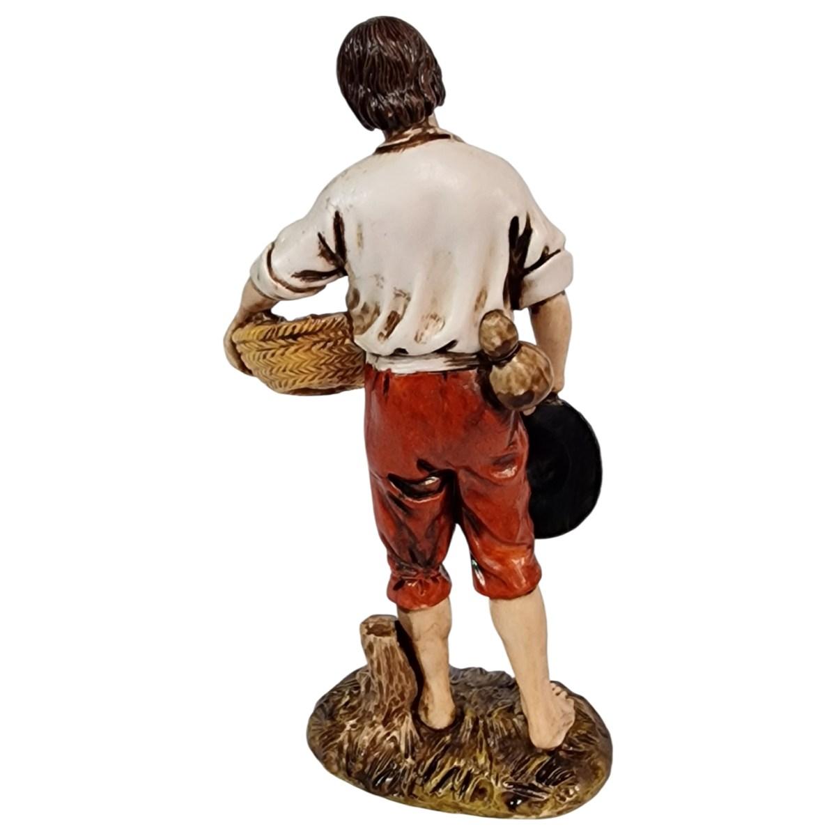 Statua cm.12 Pescatore con Cesta di Pesce | Moranduzzo