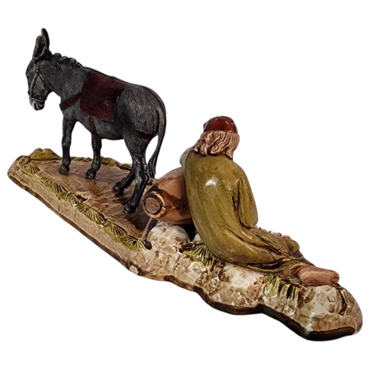 Statua cm.10 Pastore Vecchio con Asino | Moranduzzo