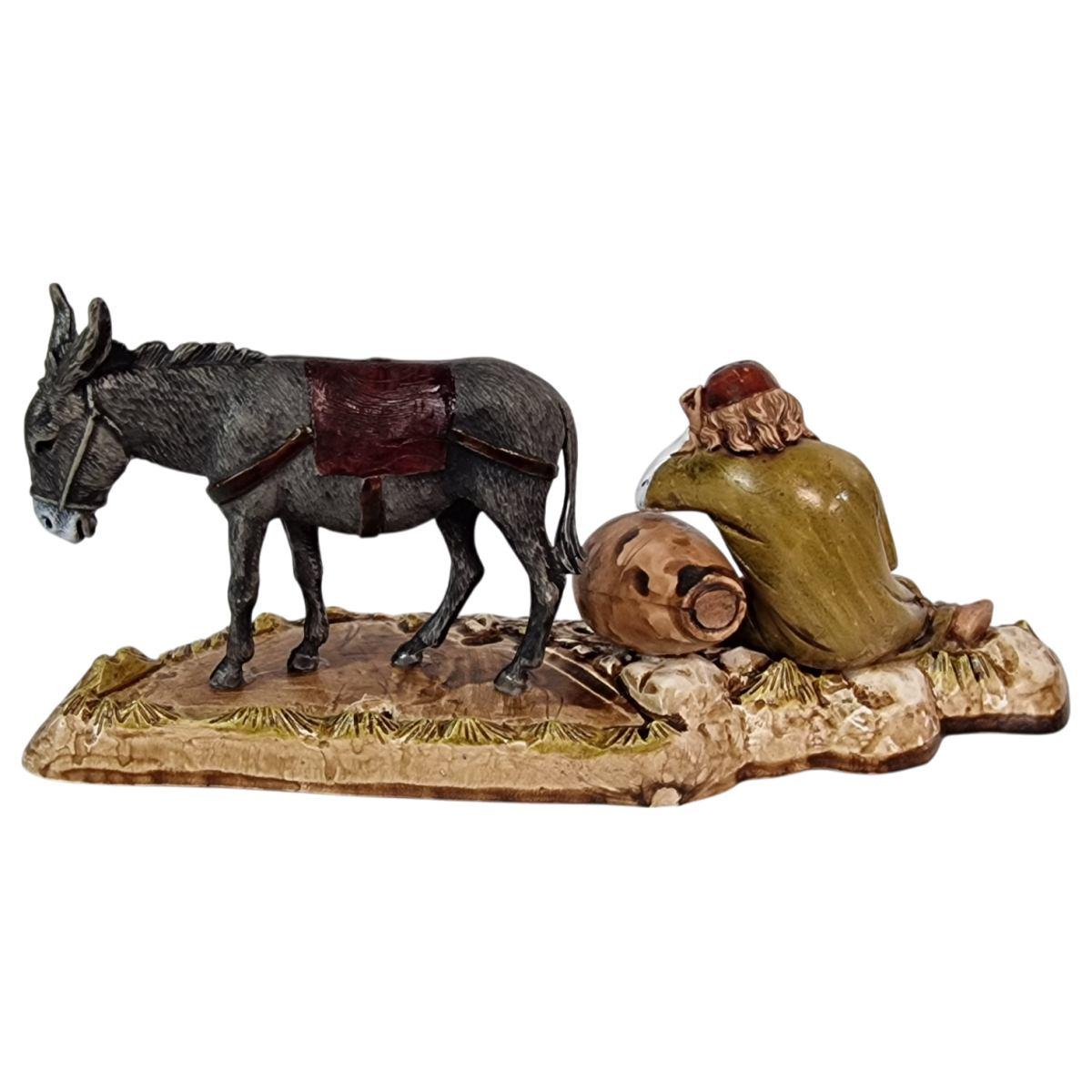 Statua cm.10 Pastore Vecchio con Asino | Moranduzzo