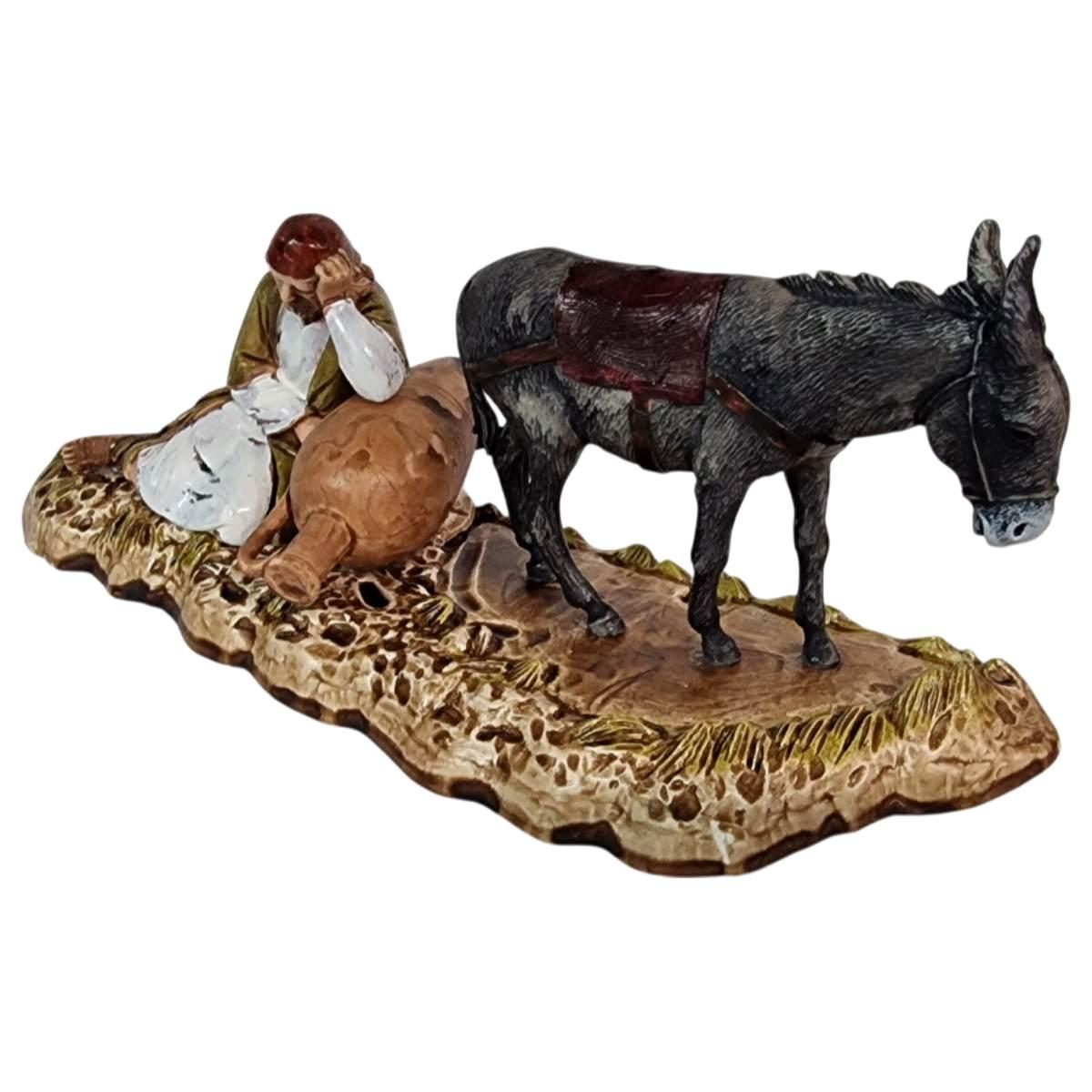 Statua cm.10 Pastore Vecchio con Asino | Moranduzzo