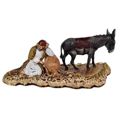 Statua cm.10 Pastore Vecchio con Asino | Moranduzzo