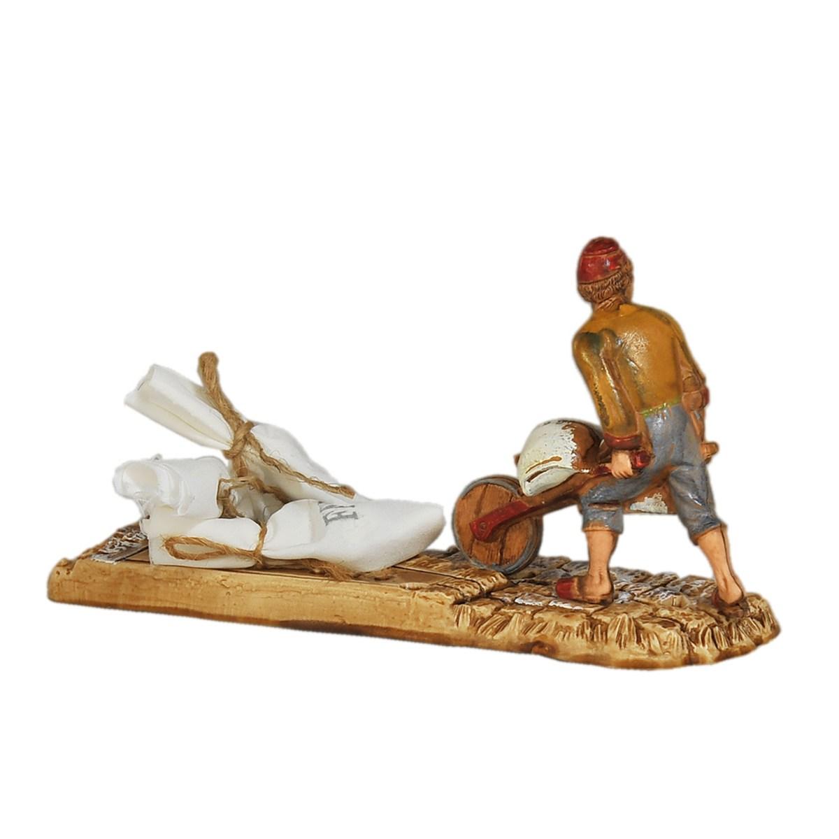 Statua cm.10 Fornaio con Cariola e Sacchi di Farina |Moranduzzo