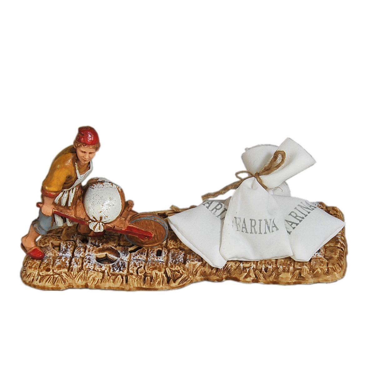 Statua cm.10 Fornaio con Cariola e Sacchi di Farina |Moranduzzo