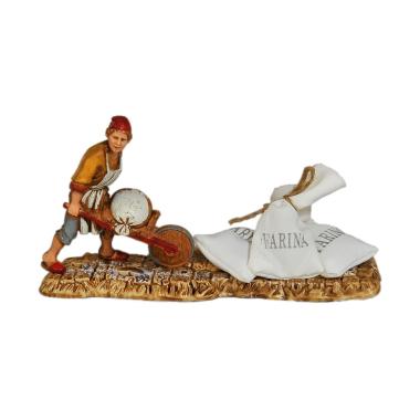 Statua cm.10 Fornaio con Cariola e Sacchi di Farina |Moranduzzo