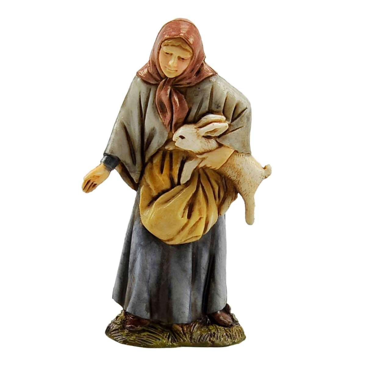 Statua cm.10 Donna con Sacca e Coniglio Braccio | Moranduzzo
