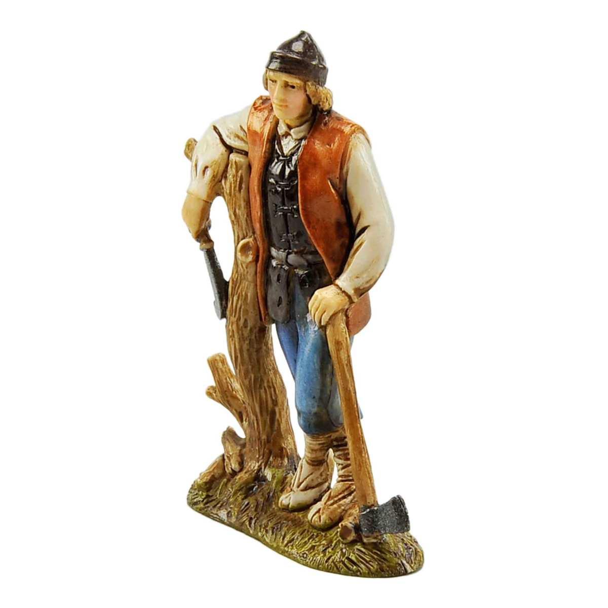 Statua cm.10 Boscaiolo con Ascia e Tronco Albero | Moranduzzo
