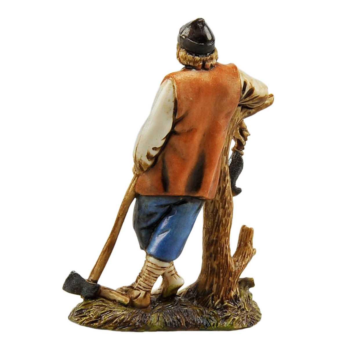 Statua cm.10 Boscaiolo con Ascia e Tronco Albero | Moranduzzo