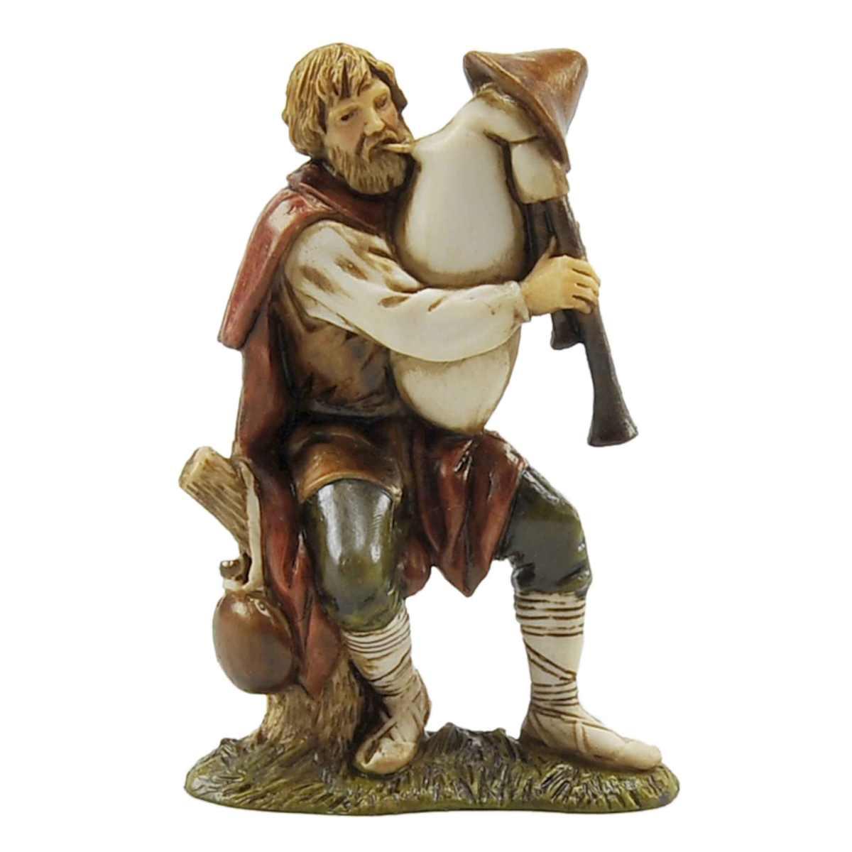 Statua cm.10 Zampognaro Seduto su Tronco | Moranduzzo