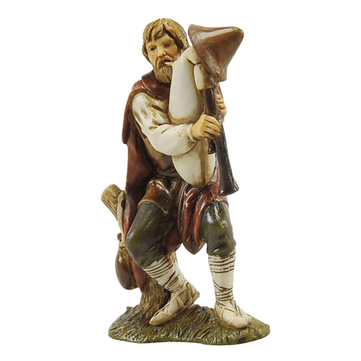 Statua cm.10 Zampognaro Seduto su Tronco | Moranduzzo