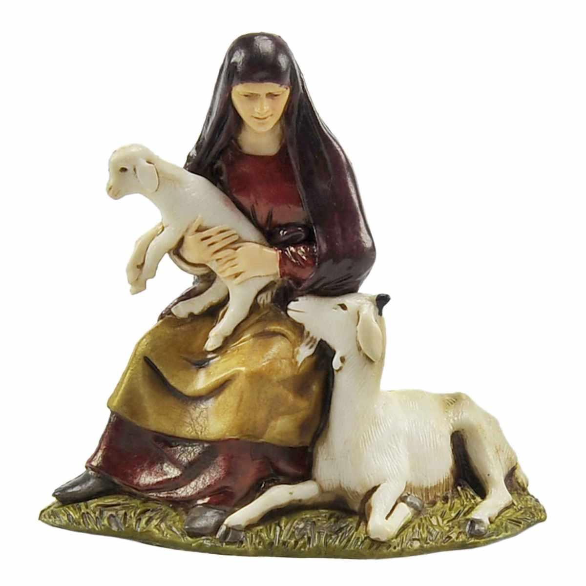 Statua cm.10 Donna Seduta con Capre | Moranduzzo