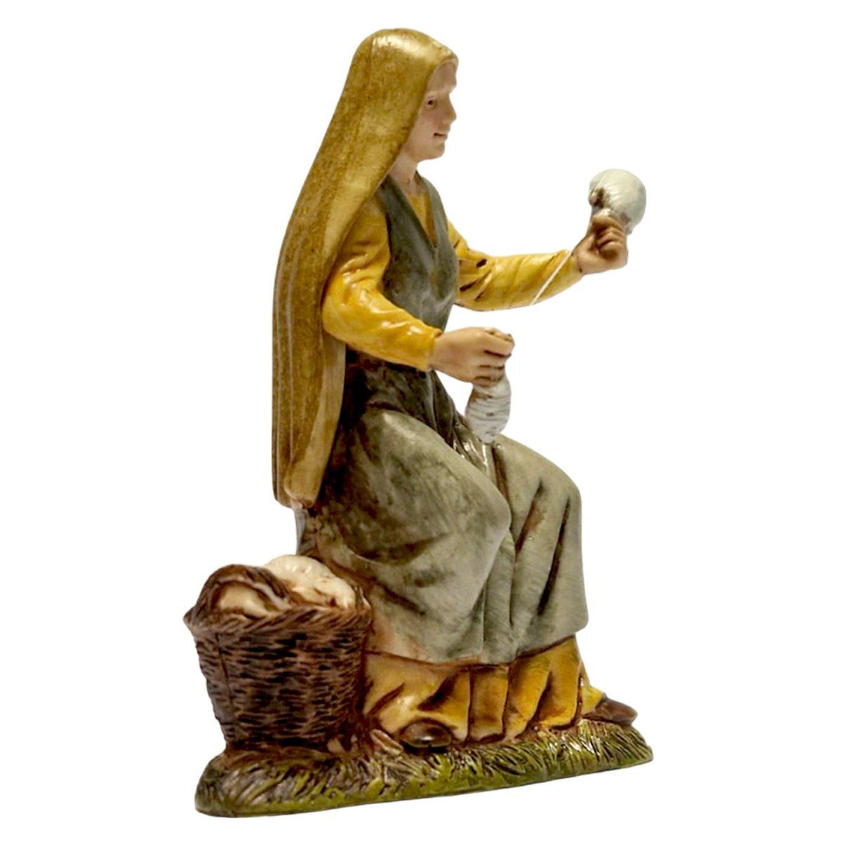 Statua cm.10 Filatrice Seduta con Cesta | Moranduzzo