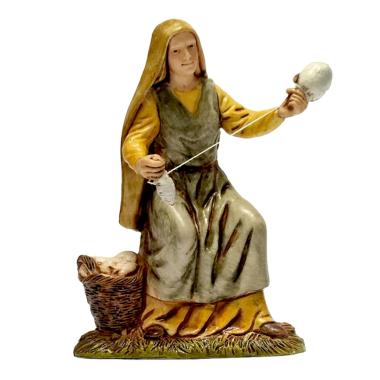 Statua cm.10 Filatrice Seduta con Cesta | Moranduzzo