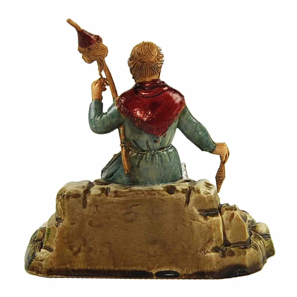 Statua cm.10 Filatrice Anziana Seduta con il Gatto | Moranduzzo