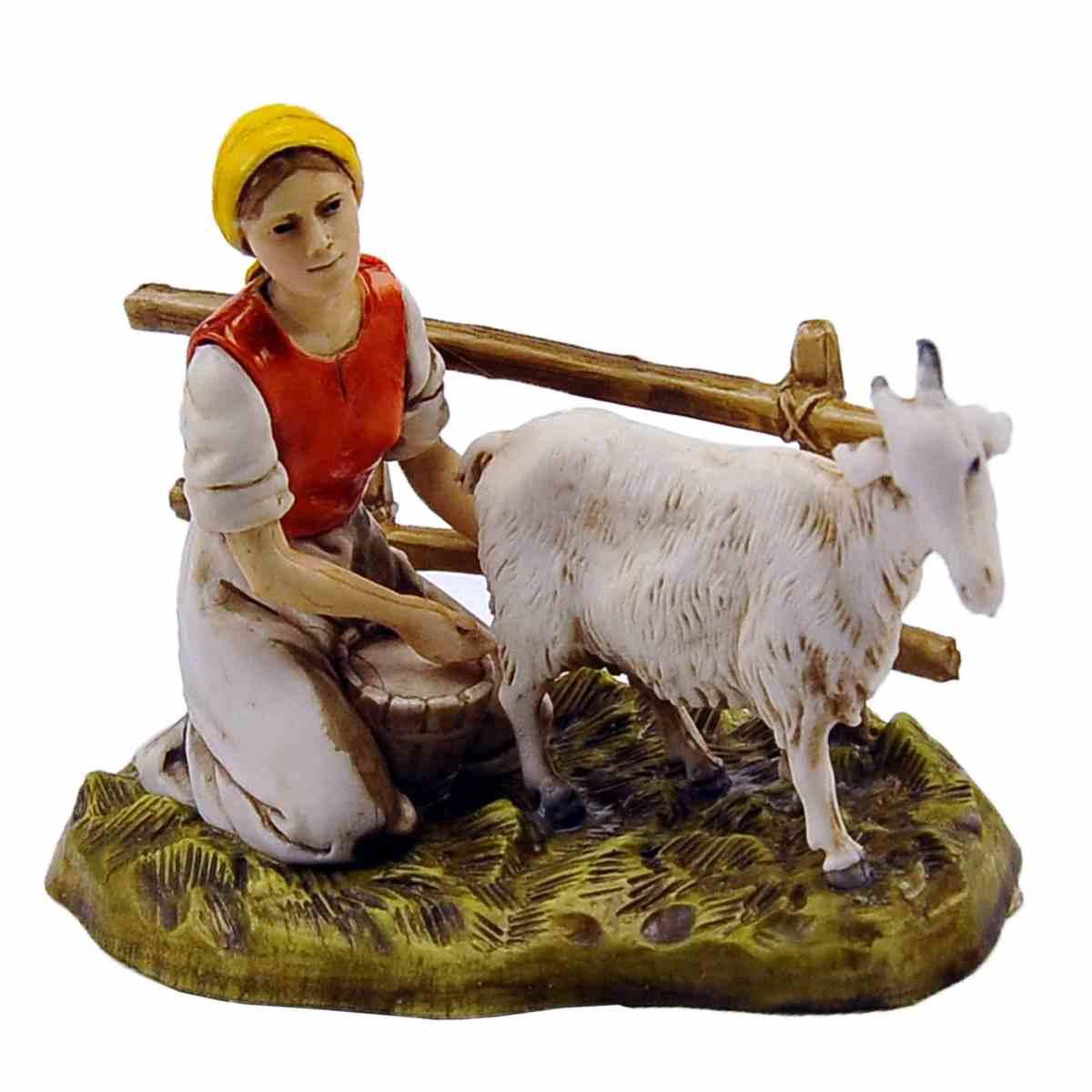 Statua cm.10 Donna Mungitrice con Capra |Moranduzzo