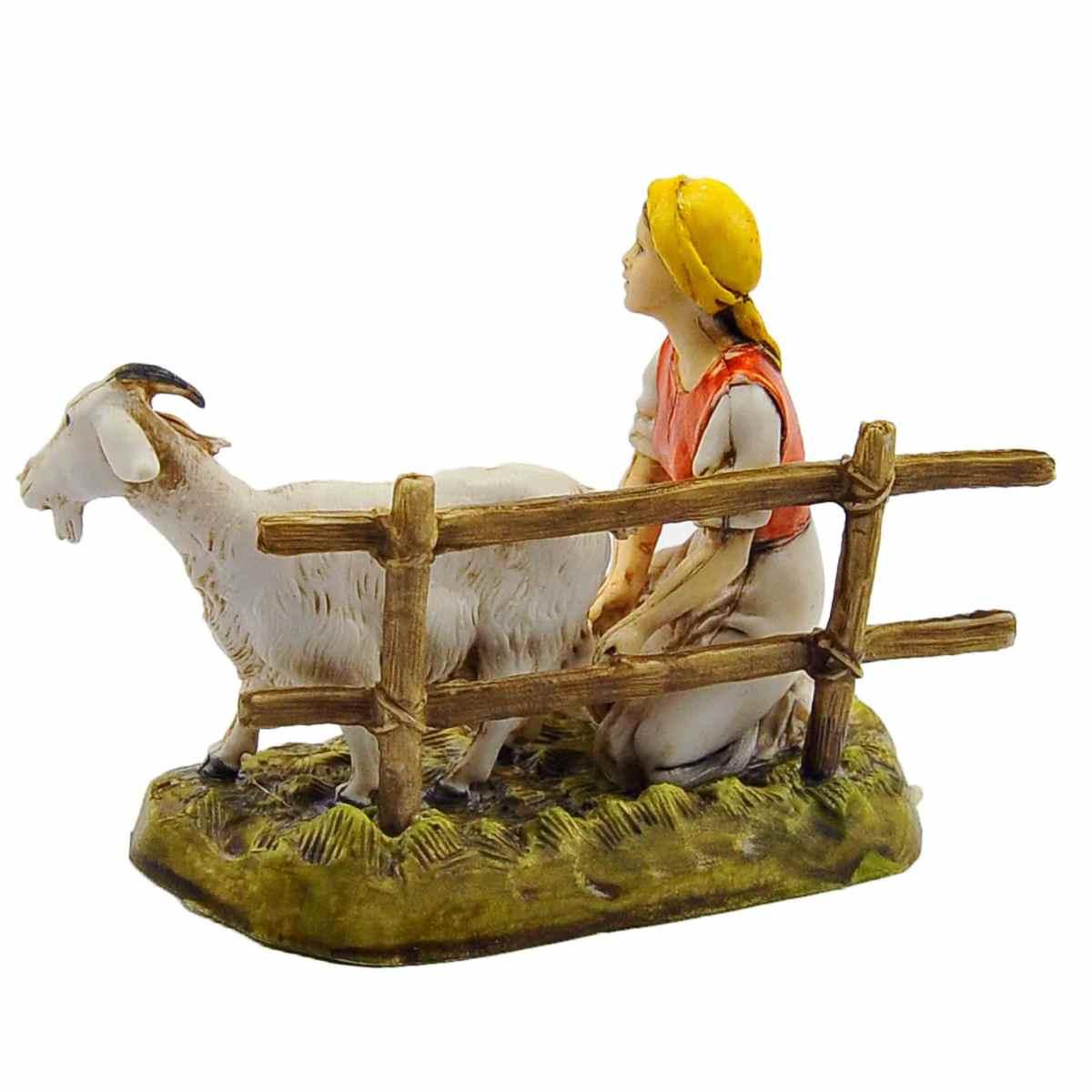 Statua cm.10 Donna Mungitrice con Capra |Moranduzzo