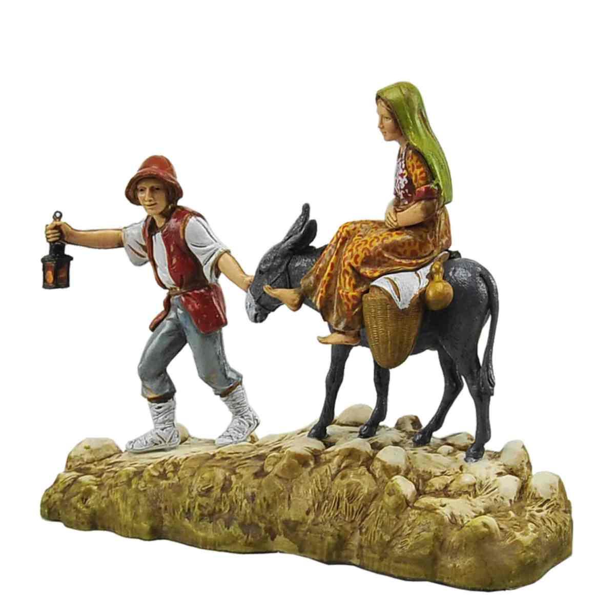 Statua cm.10 Uomo in Fuga con Donna su Asino | Moranduzzo