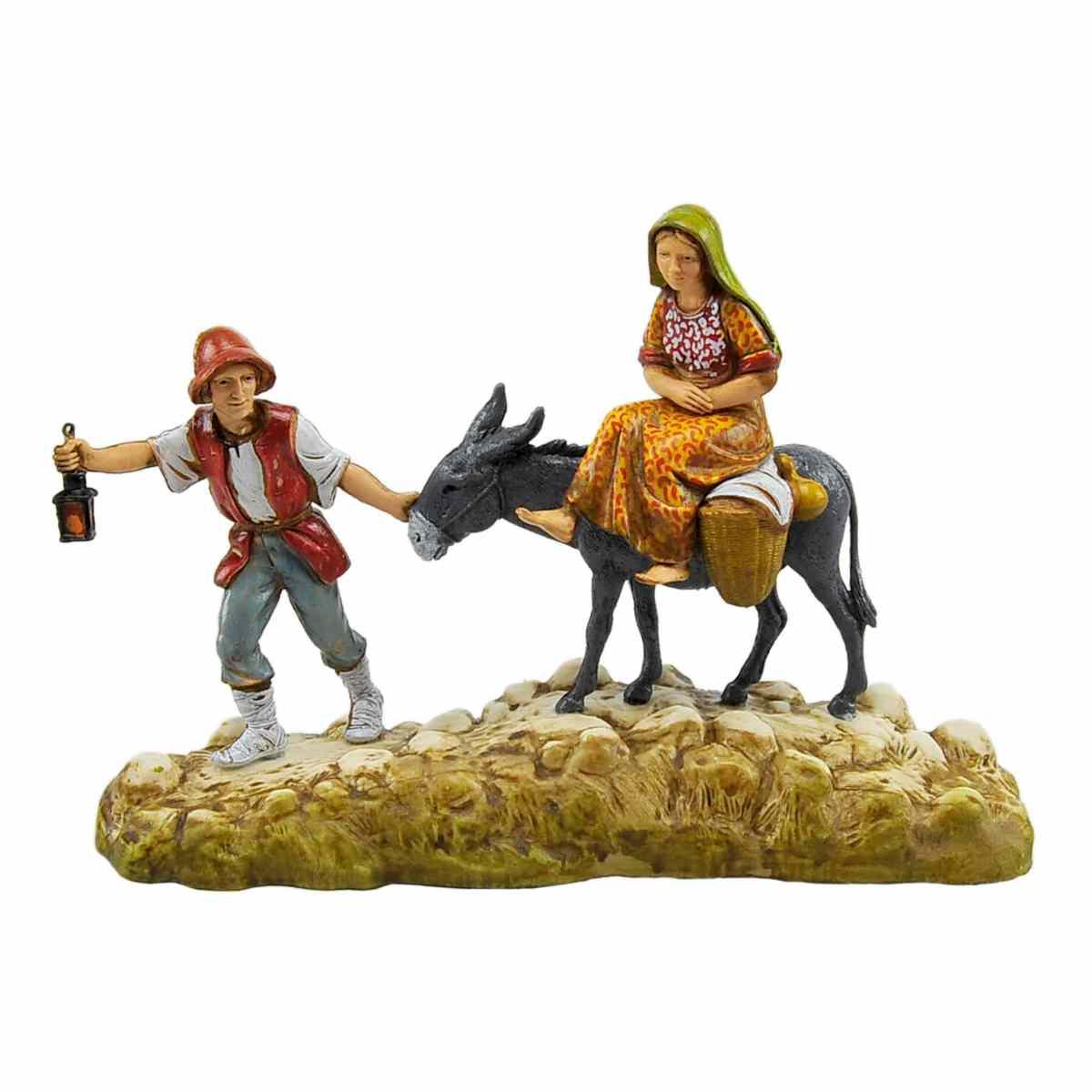Statua cm.10 Uomo in Fuga con Donna su Asino | Moranduzzo