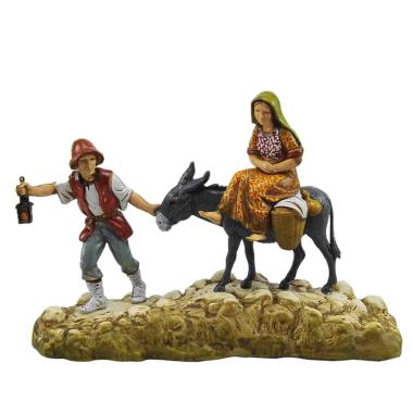 Statua cm.10 Uomo in Fuga con Donna su Asino | Moranduzzo