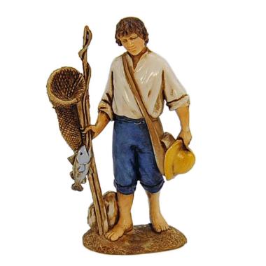 Statua cm.10 Pescatore con Retino e Canna |Moranduzzo