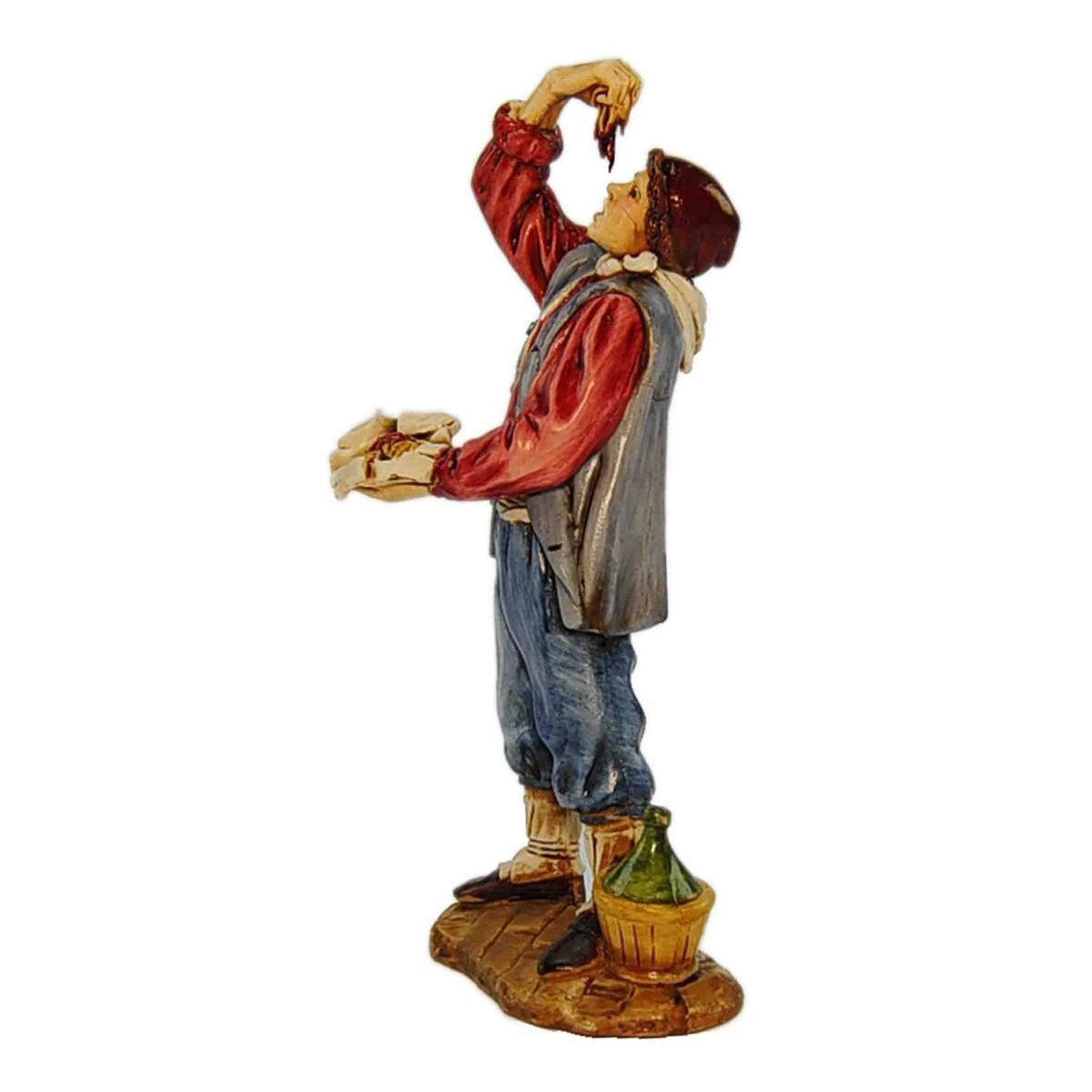 Statua cm.12 Mangiatore Spaghetti con Fiasco | Moranduzzo