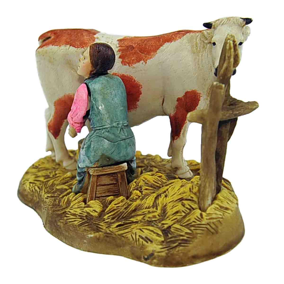 Statua cm.10 Mungitrice Seduta con Mucca |Moranduzzo