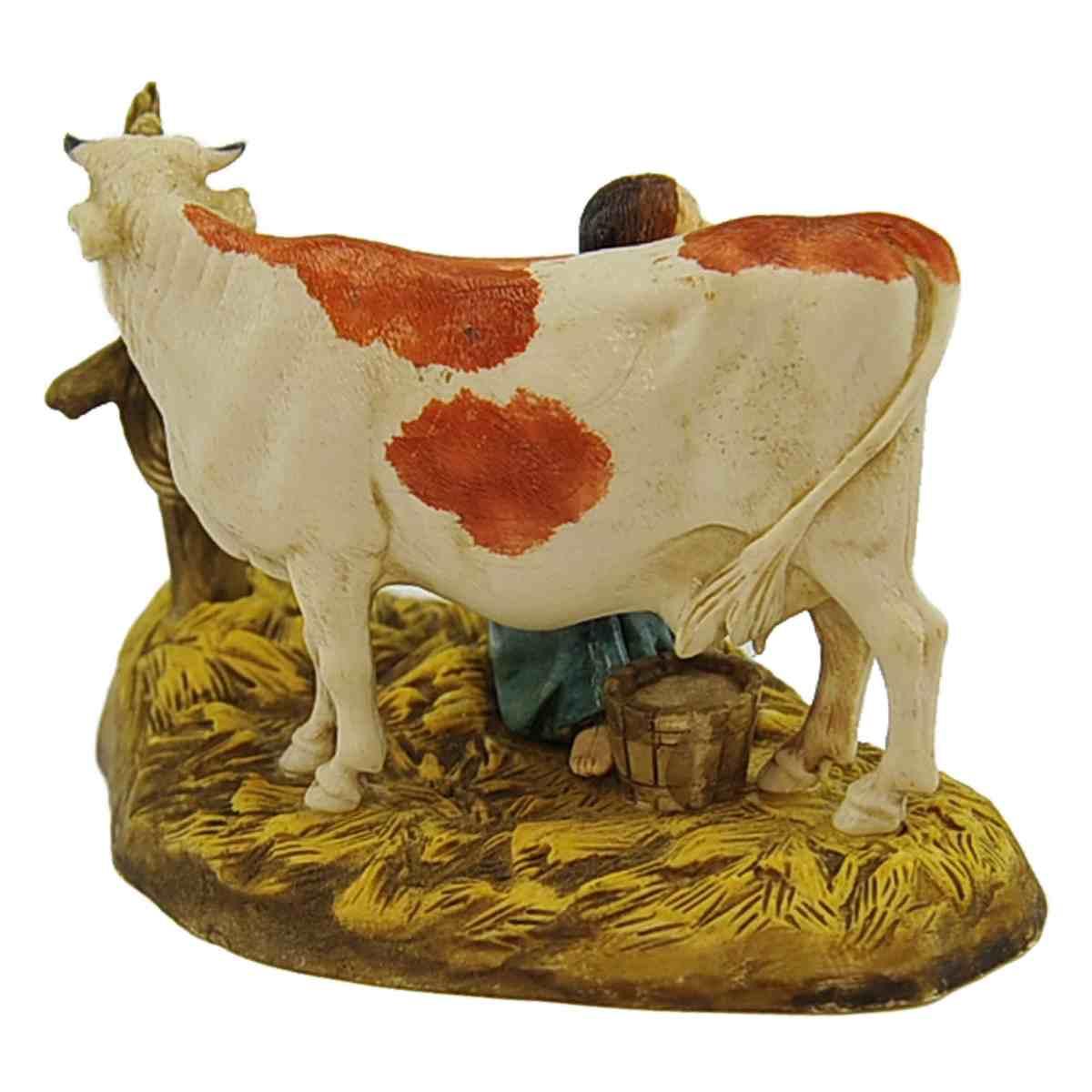 Statua cm.10 Mungitrice Seduta con Mucca |Moranduzzo