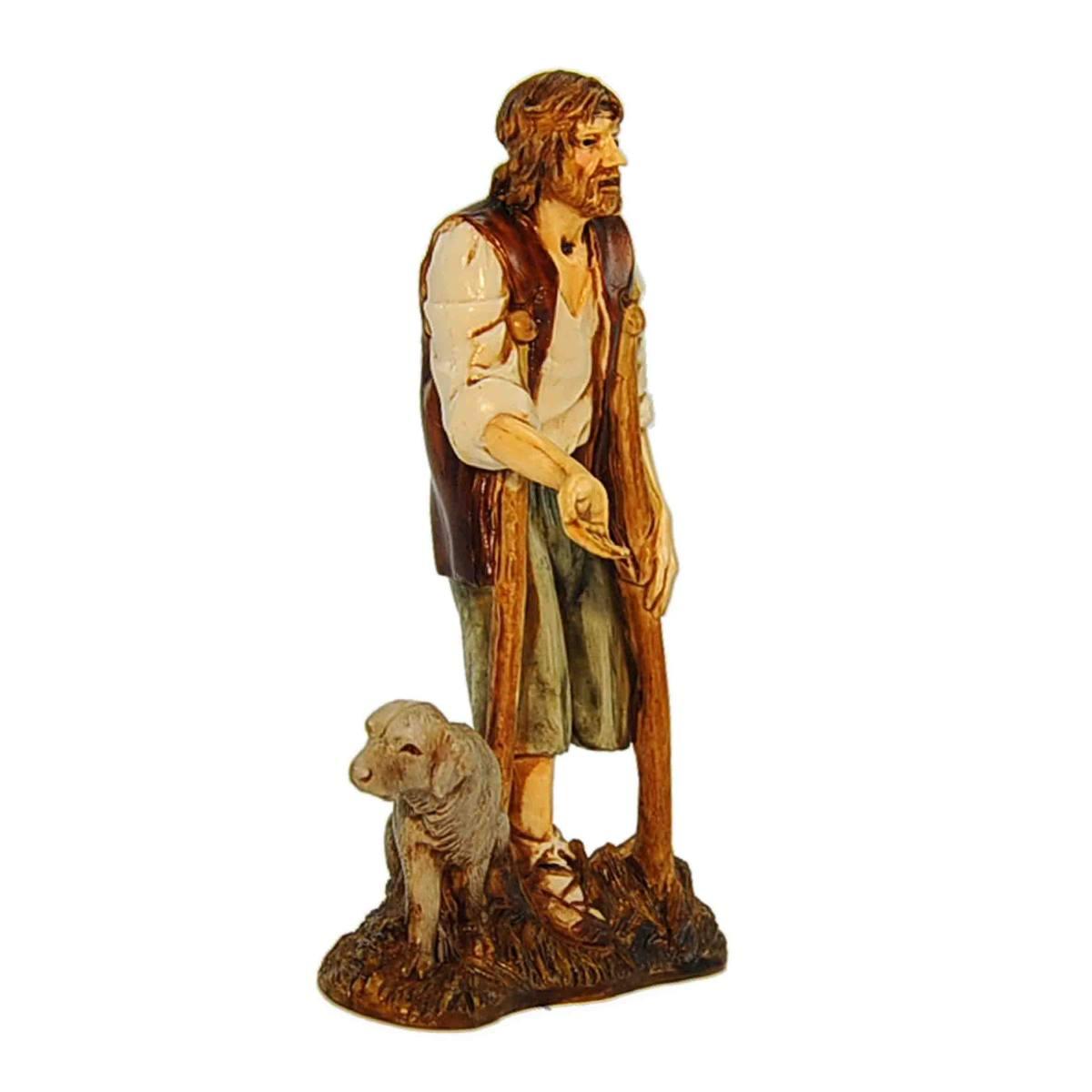 Statua presepe 12 cm mendicante stampelle cane