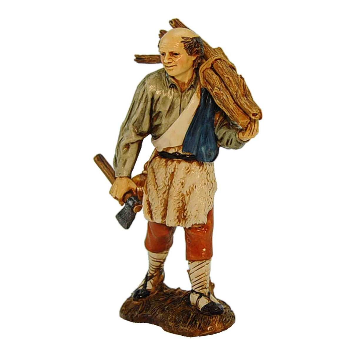 Statua presepe 12 cm boscaiolo con ascia e legna sulle spalle