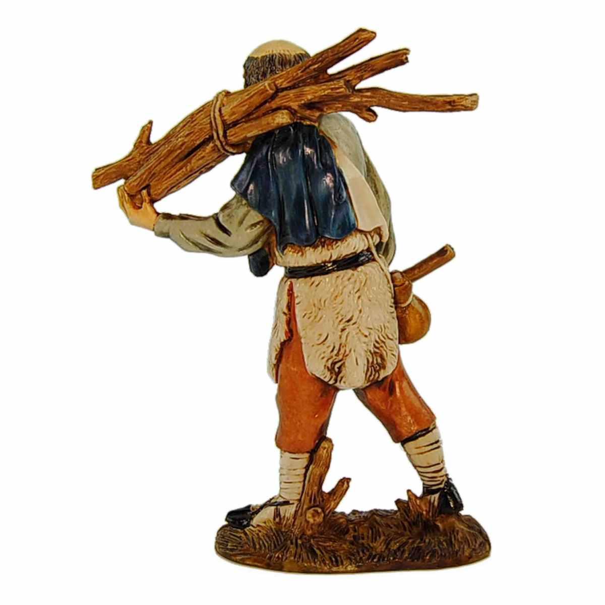 Statua presepe 12 cm boscaiolo con ascia e legna sulle spalle