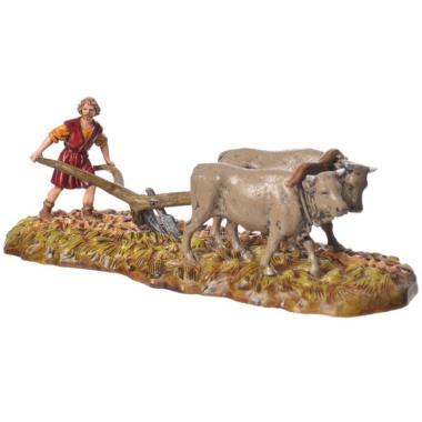 Statua cm.6 Contadino con Due Buoi e Aratro | Moranduzzo