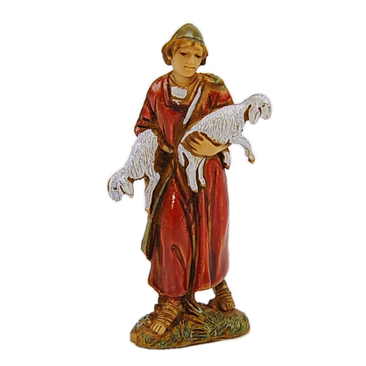 Statua cm.6,5 Pastore con Due Agnelli in Braccio | Moranduzzo