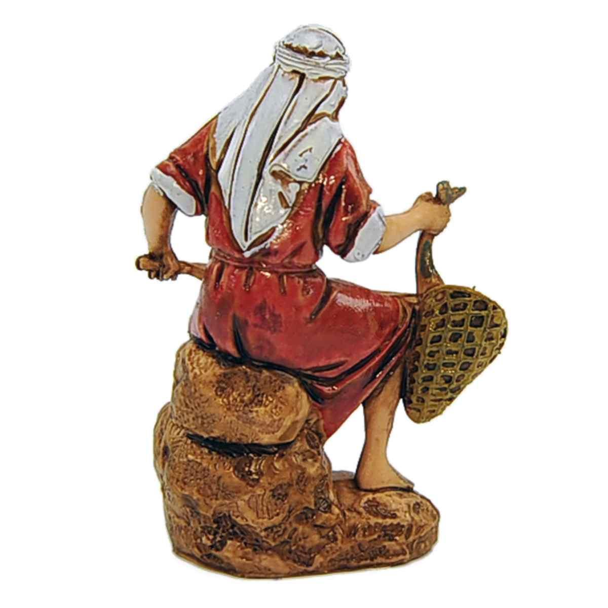 Statua cm.6,5 Pescatore con Guadino e Pesce | Moranduzzo