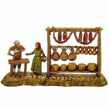 Statua presepe 6 cm macellaio e donna al banco