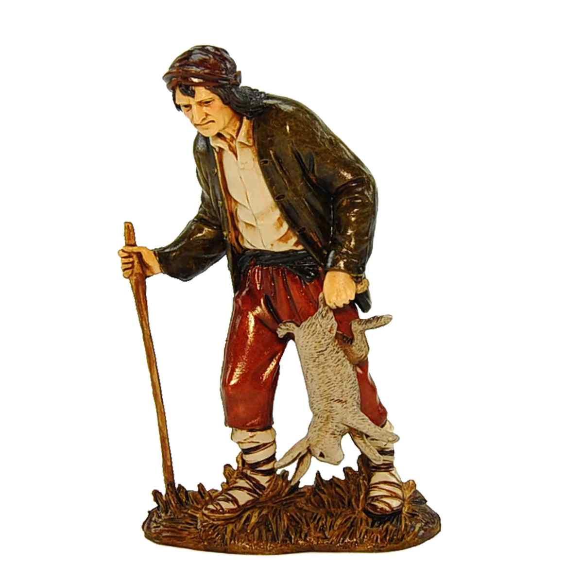 Statua cm.12 Cacciatore con Coniglio e Bastone | Moranduzzo