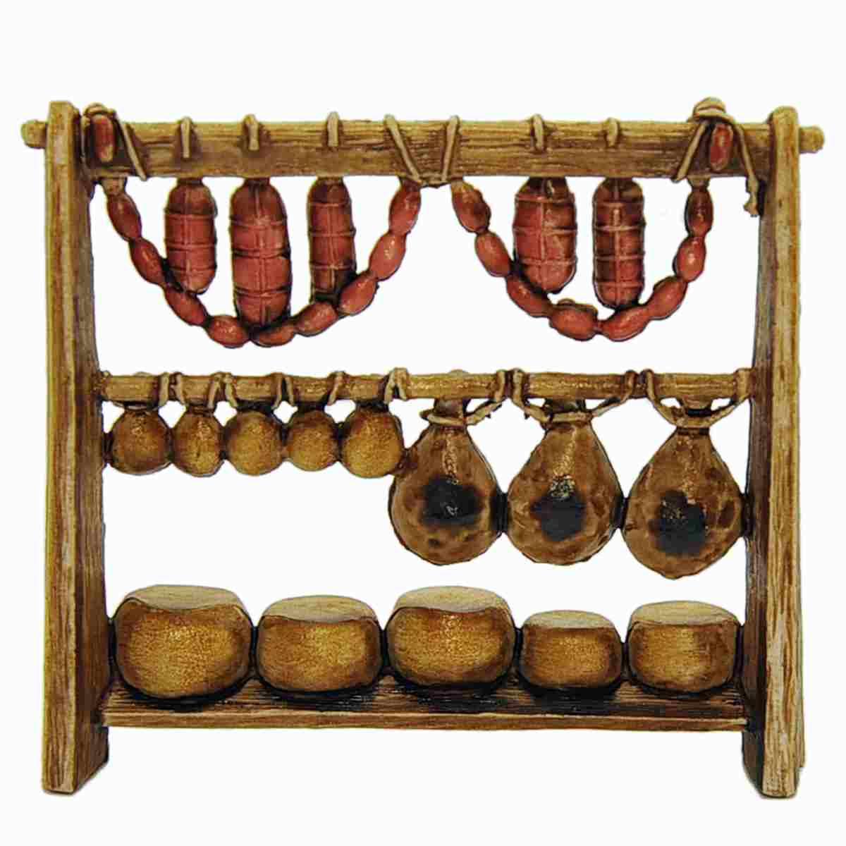 Statua cm.6 Bancarella Salumiere con Salumi e Formaggi | Moranduzzo