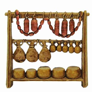 Statua cm.6 Bancarella Salumiere con Salumi e Formaggi | Moranduzzo