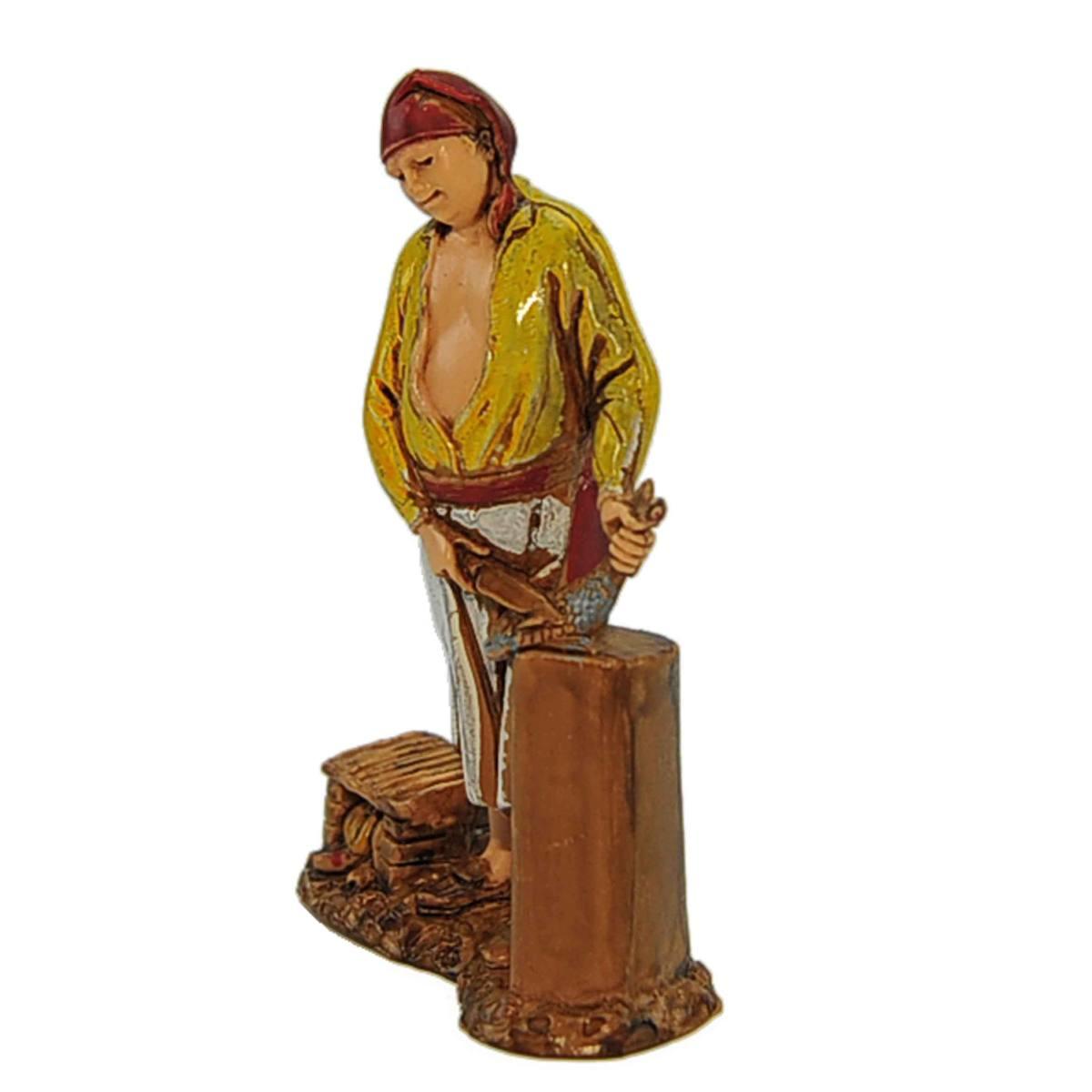Statua presepe 8 cm pescivendolo con banco e pesce