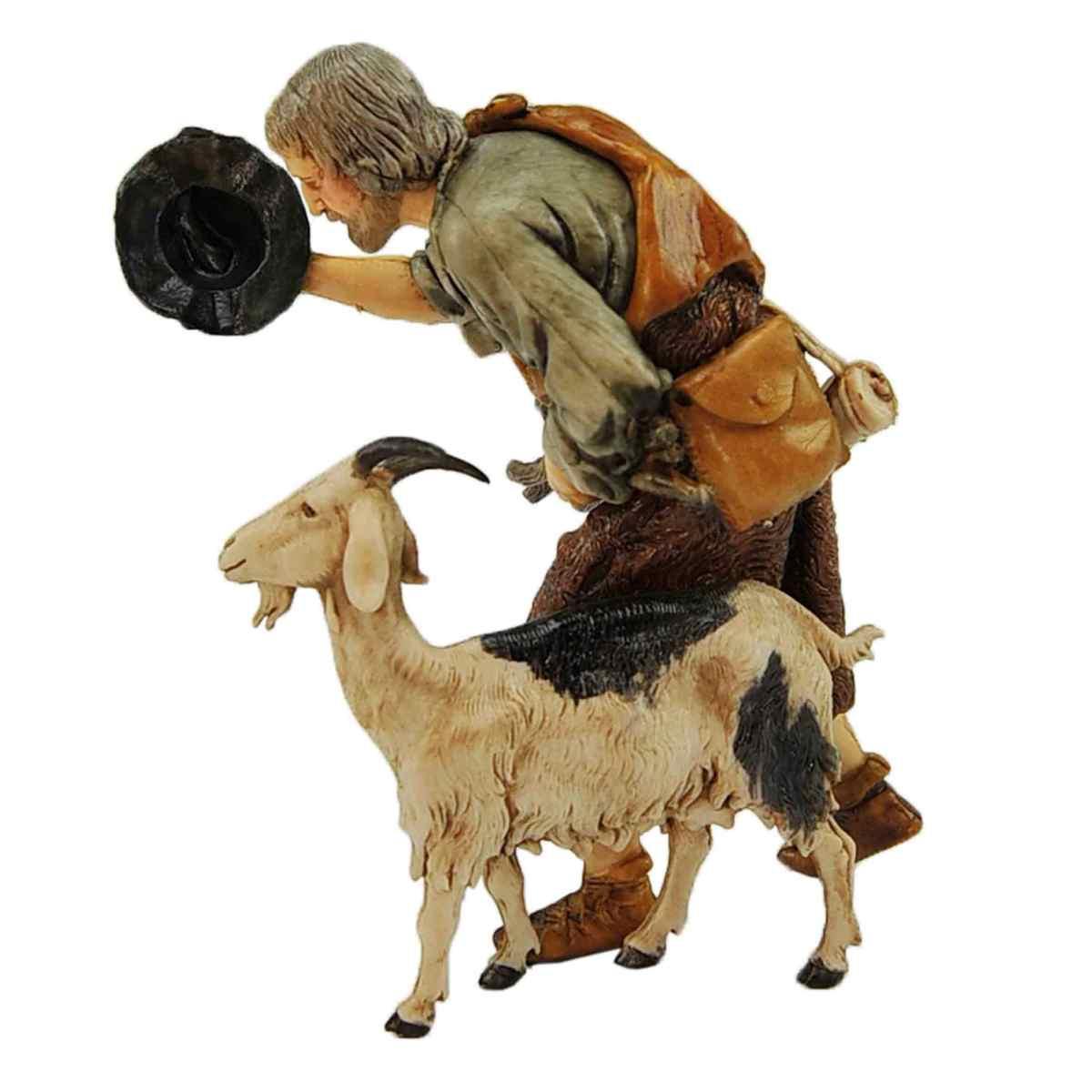 Statua cm.13 Vecchio con Cappello e Capra | Moranduzzo