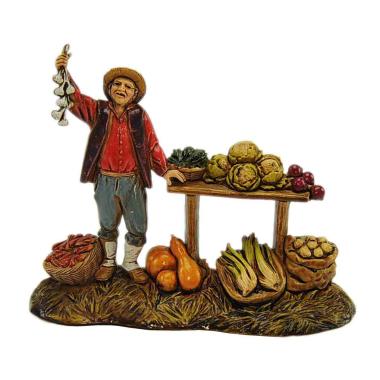 Statua cm.10 Fruttivendolo con Ceste e Bancarella |Moranduzzo