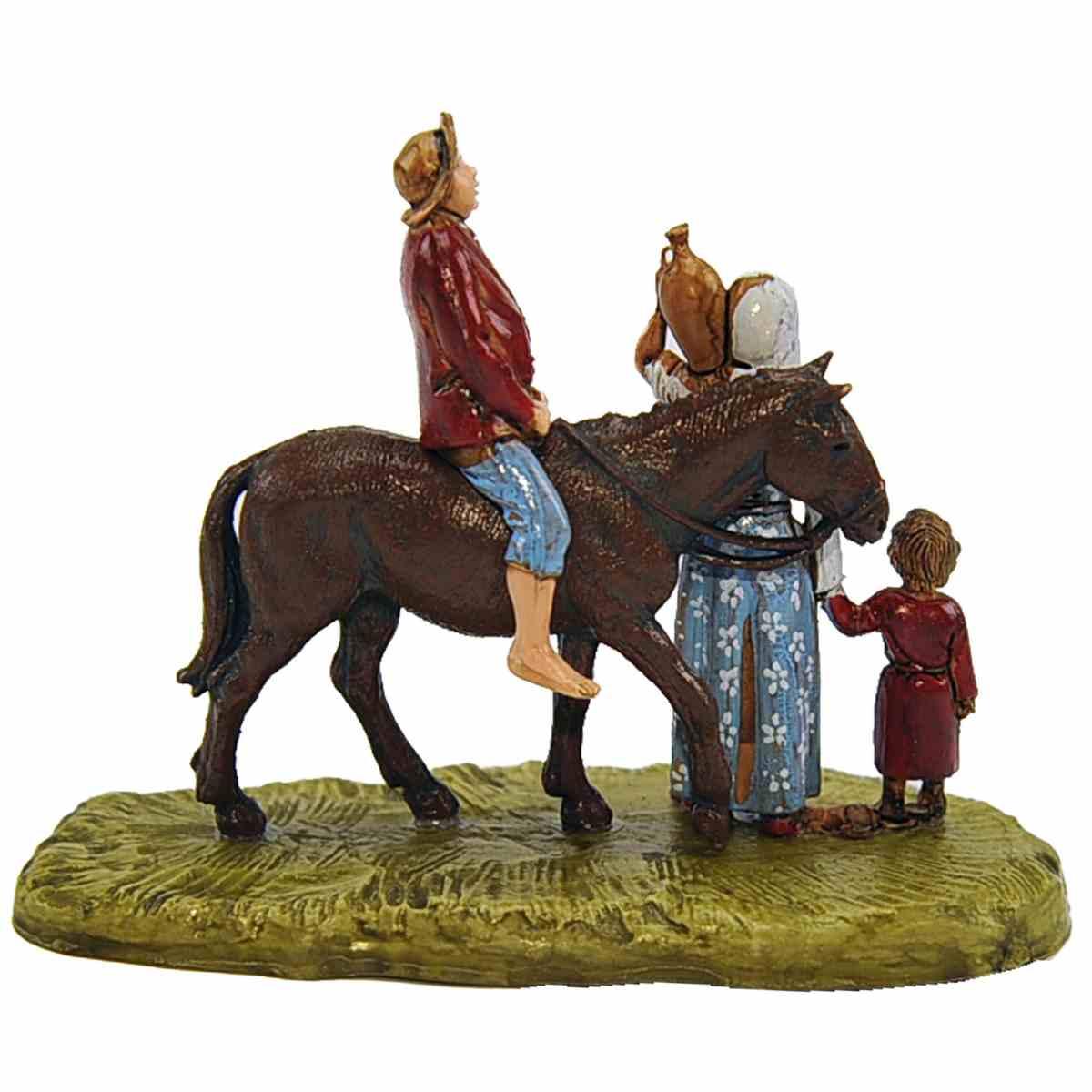 Statua cm.6 Uomo a Cavallo con Donna e Bambino | Moranduzzo