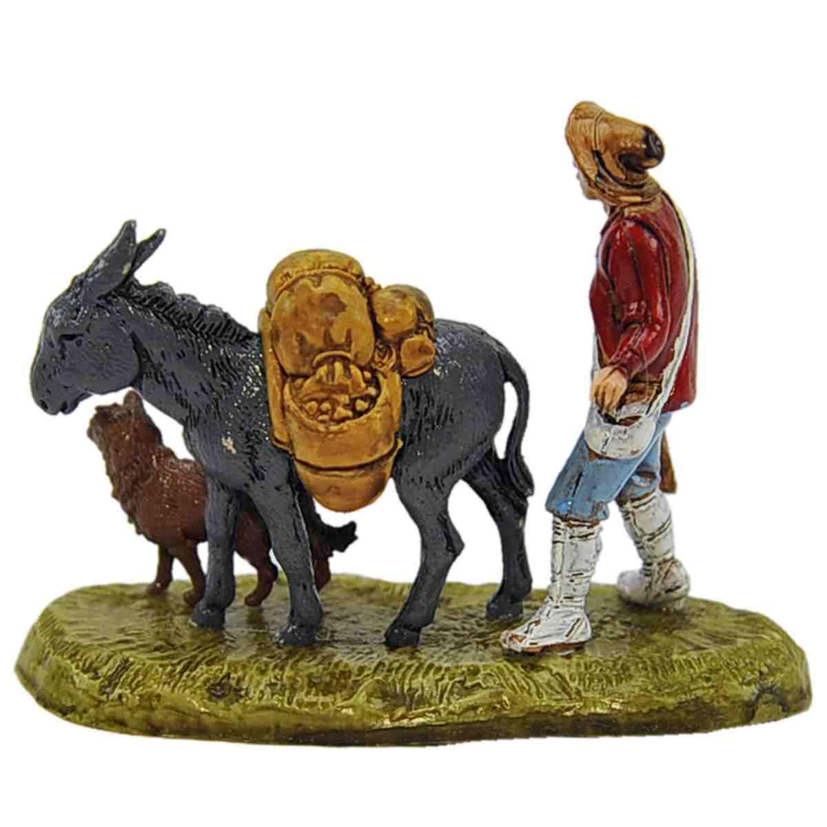 Statua cm.6 Uomo con Asino e Cane | Moranduzzo