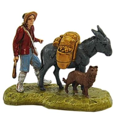 Statua cm.6 Uomo con Asino e Cane | Moranduzzo