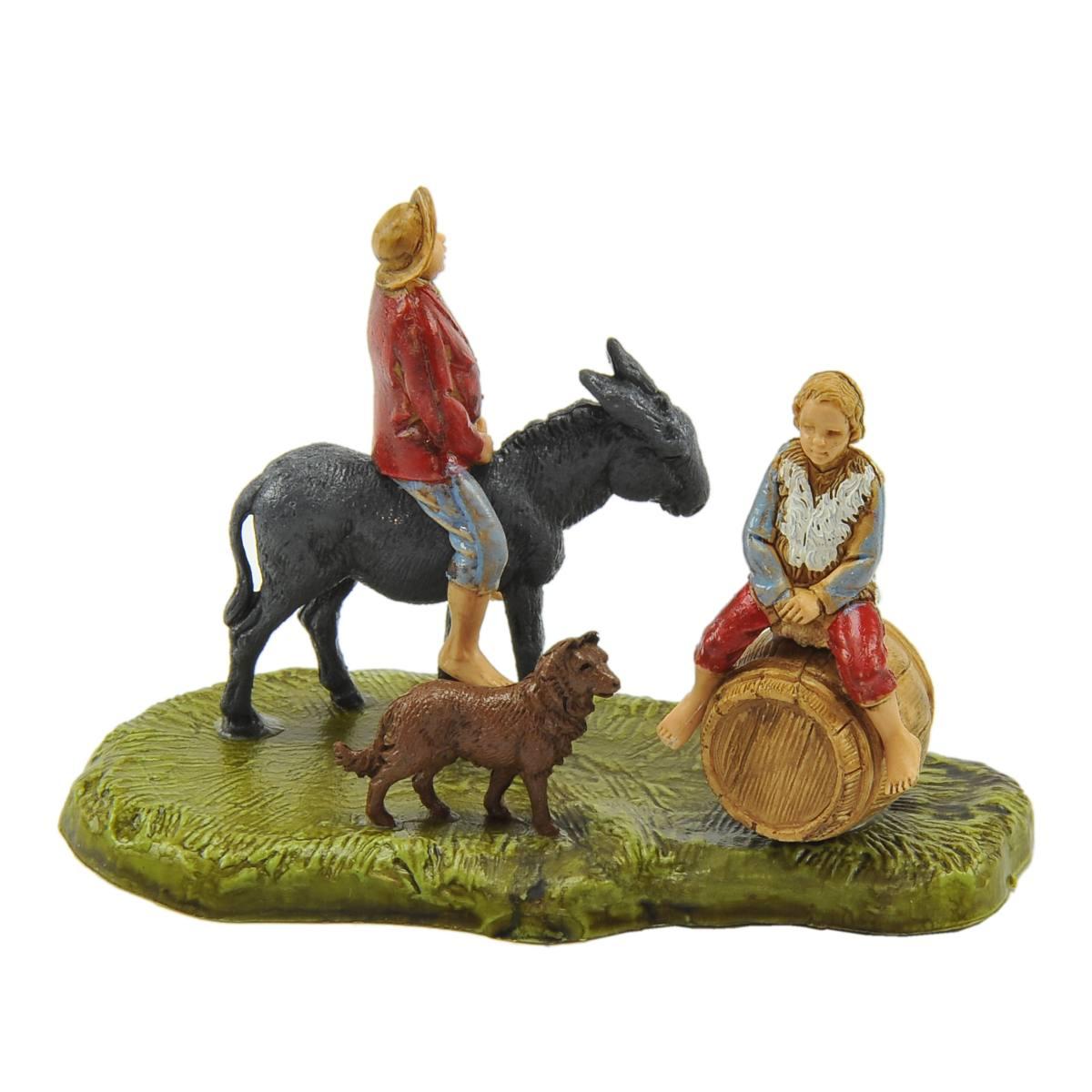 Statua cm.6 Uomo con Bimbo Asino e Cane