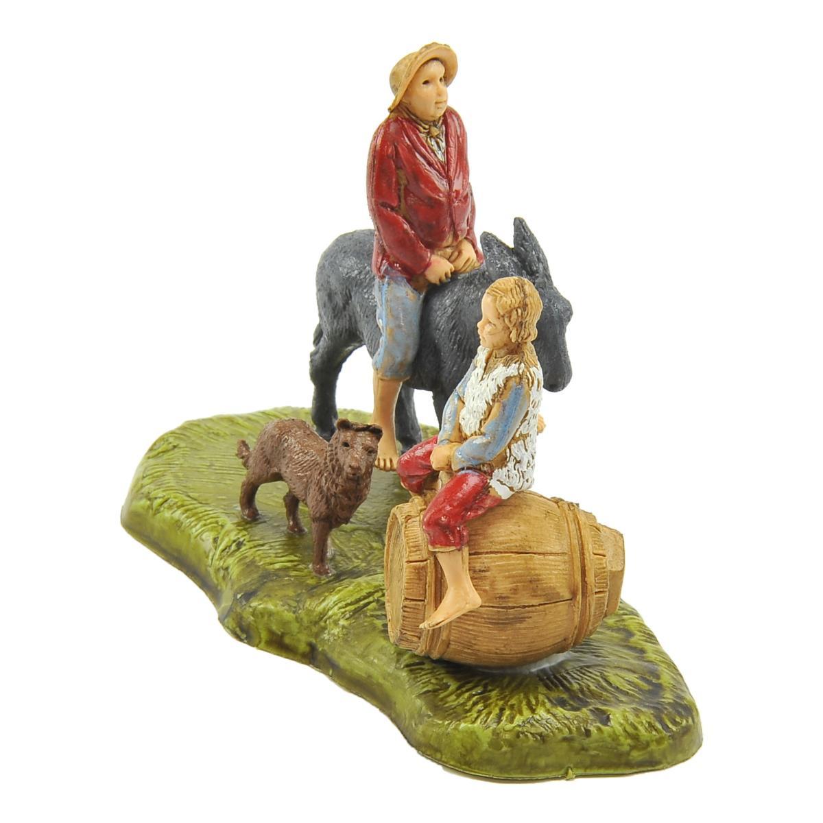 Statua cm.6 Uomo con Bimbo Asino e Cane