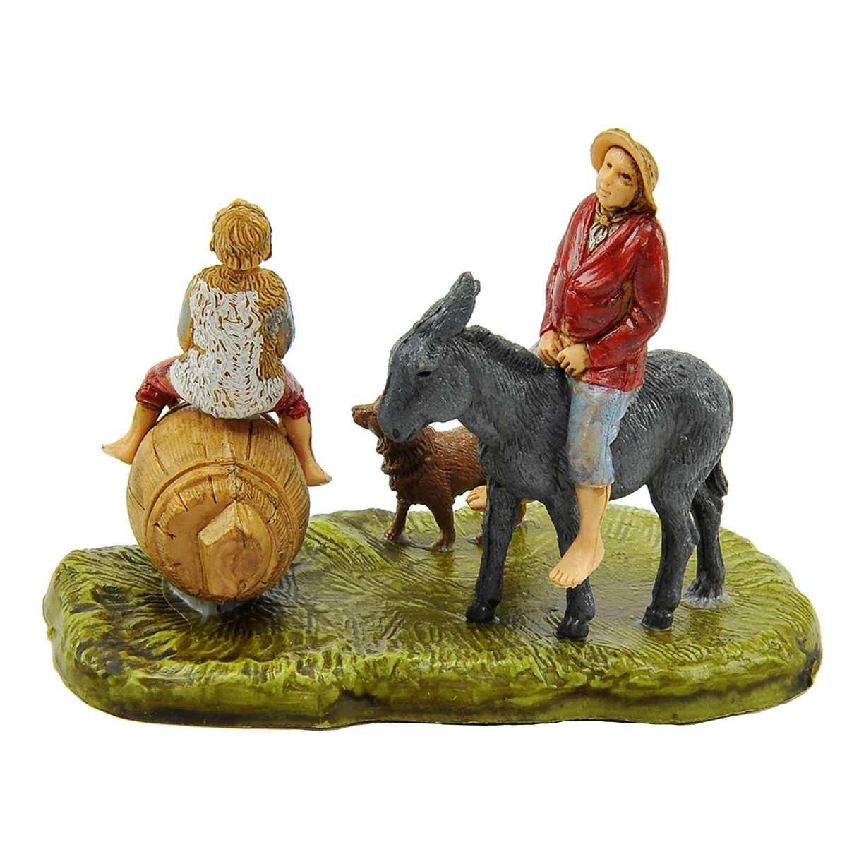 Statua cm.6 Uomo con Bimbo Asino e Cane