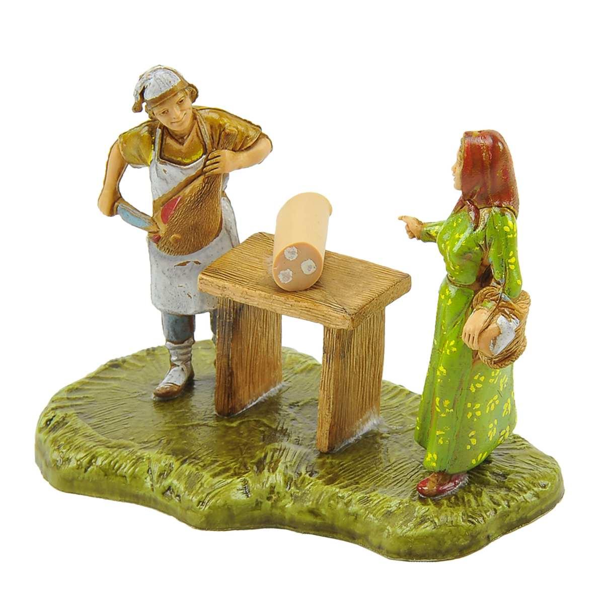 Statua cm.6 Salumiere con Banco e Donna | Moranduzzo