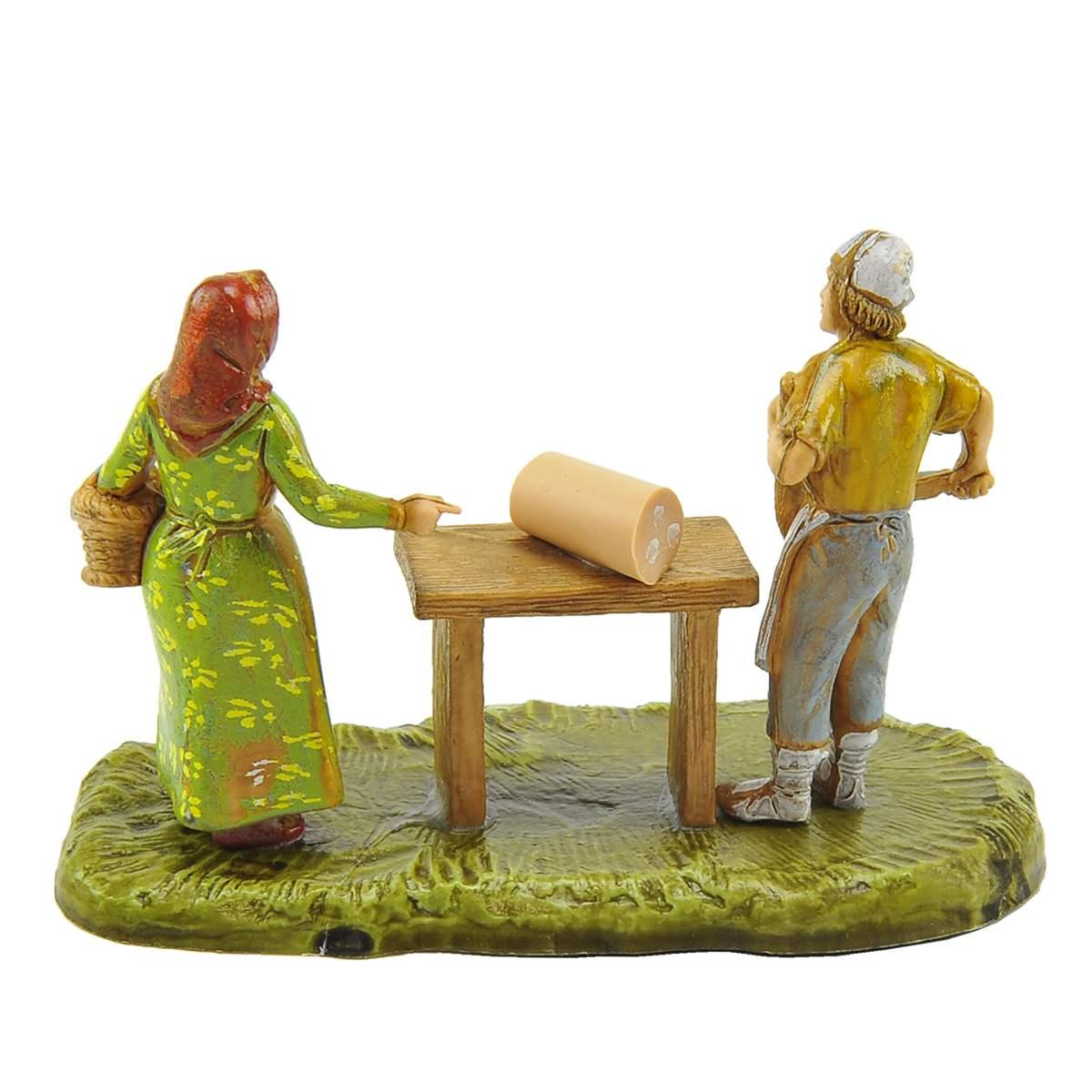 Statua cm.6 Salumiere con Banco e Donna | Moranduzzo